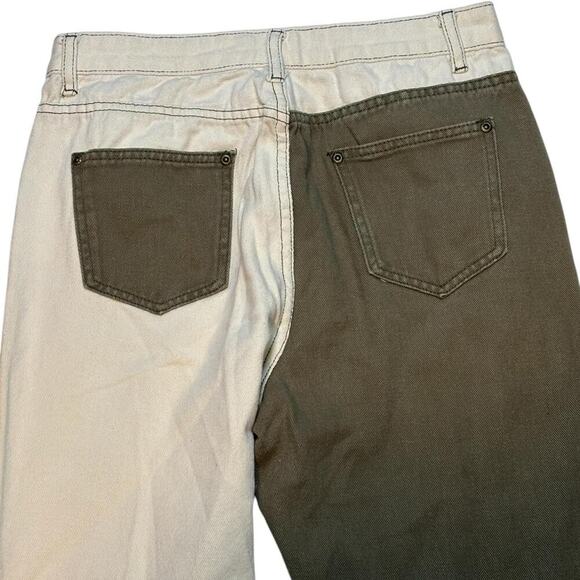 Two-Tone High-Waisted Straight-Leg Jeans in Olive Green and Beige - Picture 5 of 7